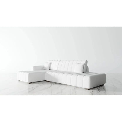 Florence White Velvet Sectional Sofa with Fine Lines –  For Living Room 