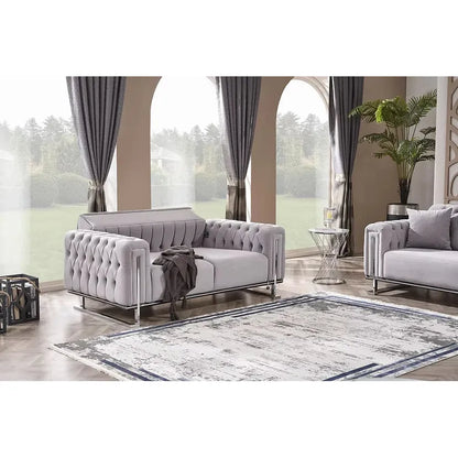 DREAMS Sofa Set with Stainless Steel Legs and Convertible Bed - Light Gray