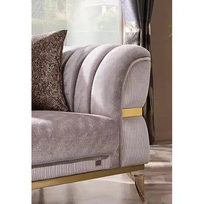 NEHIR Beige & Gold Sofa Set (3+2+1) – textured fabric sofa