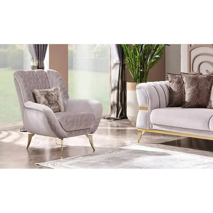 NEHIR Beige & Gold Sofa Set (3+2+1) – textured fabric sofa