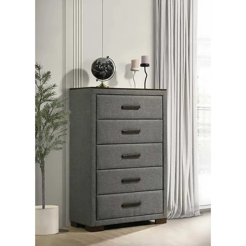 Gray chest with five storage drawers