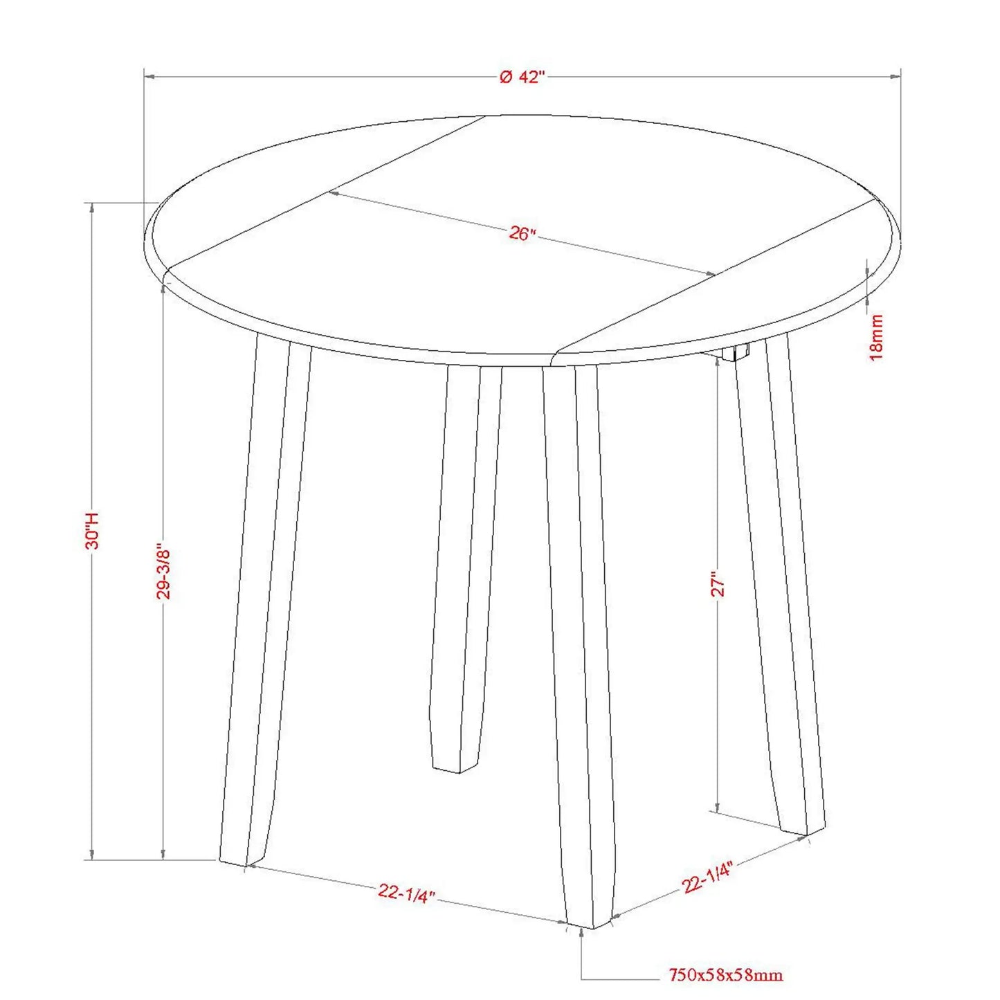 Conrad 5pc Small Dining Table Set with Drop-Leaf Round Table