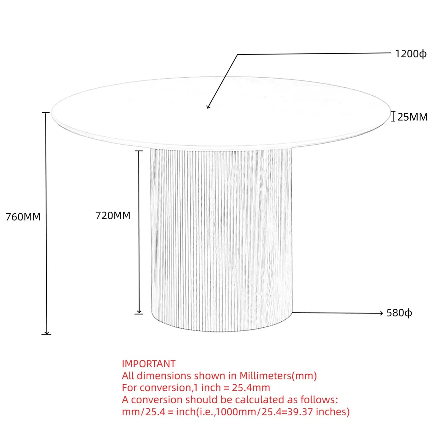 Measurement chart of a cylindrical object with dimensions in millimeters