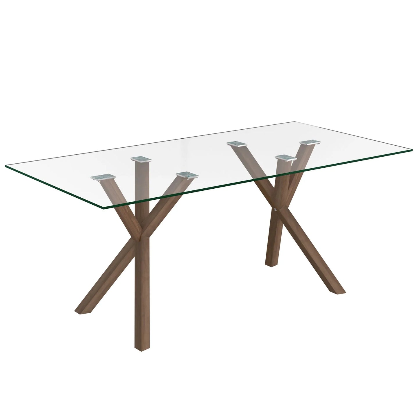 Stark 71 Modern Glass Dining Table with Metal Geometric Base