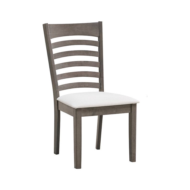 Dining chair with wooden back and white cushion 
