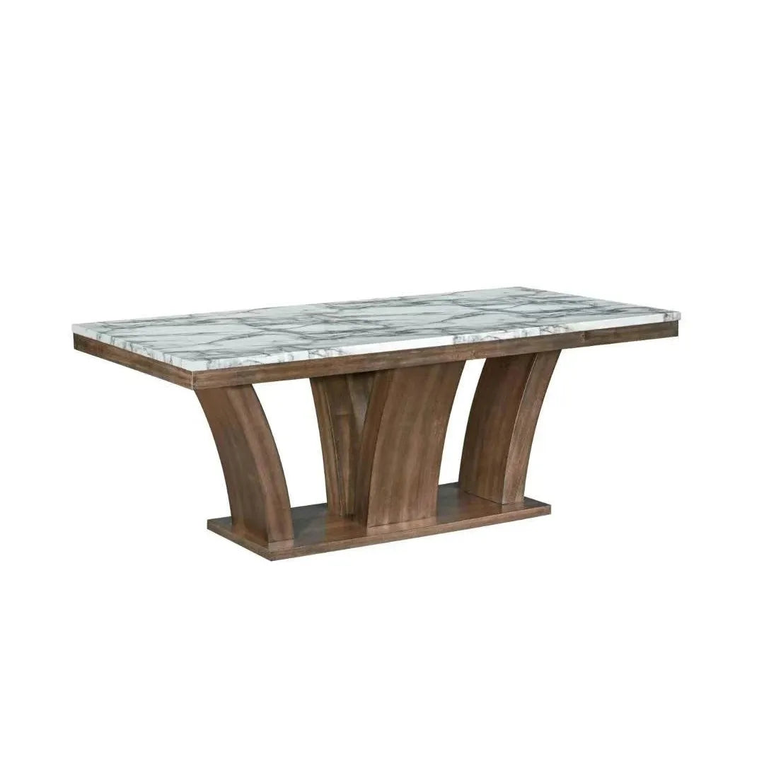Dining table with marble top and wooden base 