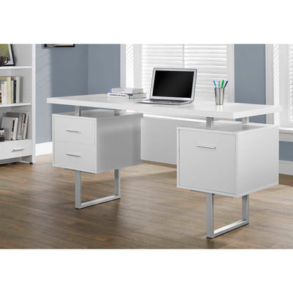 White Computer Desk with Drawers – Home Office Desk with File Storage and Reversible Setup