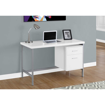 White Reversible Modern Computer Desk with File Drawer, Storage Drawers
