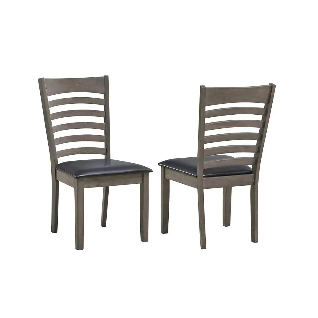 Two gray wooden dining chairs 