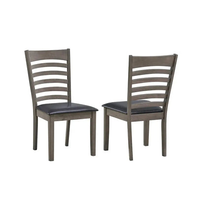Two gray wooden dining chairs 